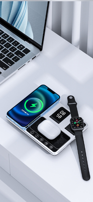 シルバー/グレーABSガラス3イン1 磁気折りたたみ可能な無線充電器 印刷ロゴと高速充電器