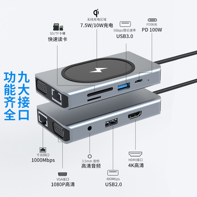 USBタイプC HUB 多機能アダプタ 9 イン 1 メモリーカードリーダー
