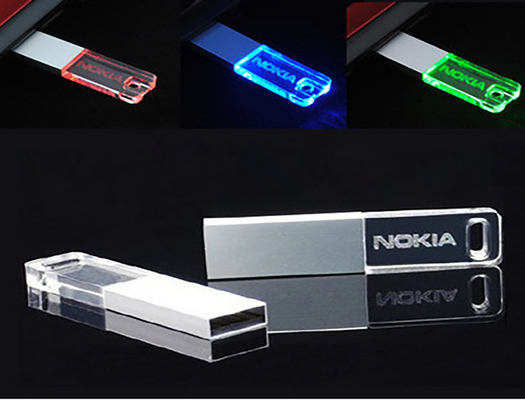 Crystal USB Stick With Blue Red Green White Orange Color With LED Light Inside