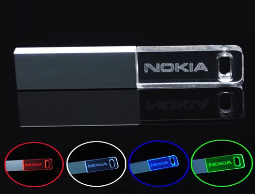 Crystal USB Stick With Blue Red Green White Orange Color With LED Light Inside