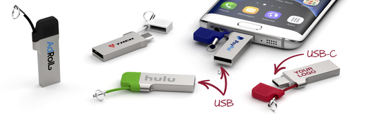 タイプ C USB フラッシュ ドライブ、USB A、小さなチェーンの金属カバー付き、レーザーとロゴの印刷が可能、高速 3.2 USB および 3.1 USB