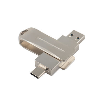タイプ C を備えたシルバー メタル USB フラッシュ ドライブ 電話およびコンピュータ タイプ C ポートで使用